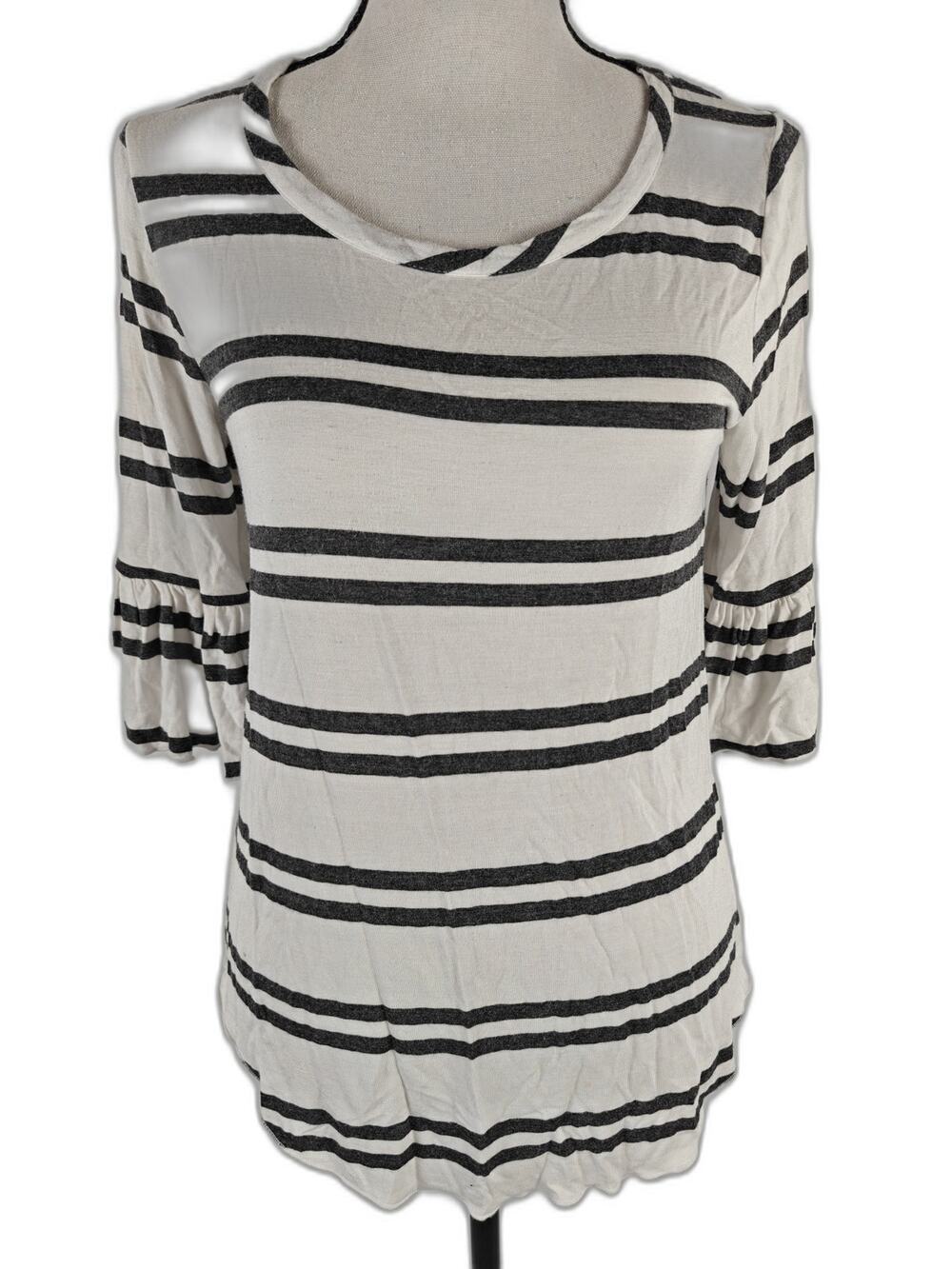 Women's Chaser Striped Bell Sleeve Knit Top White Gray XS